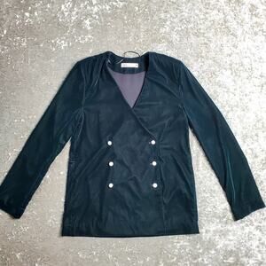 Zara Emerald Green Velvet Pearl Button Blazer